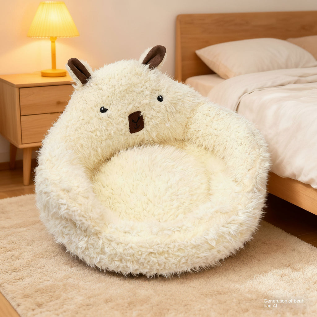 White Plush Alpaca Washable Pet Bed