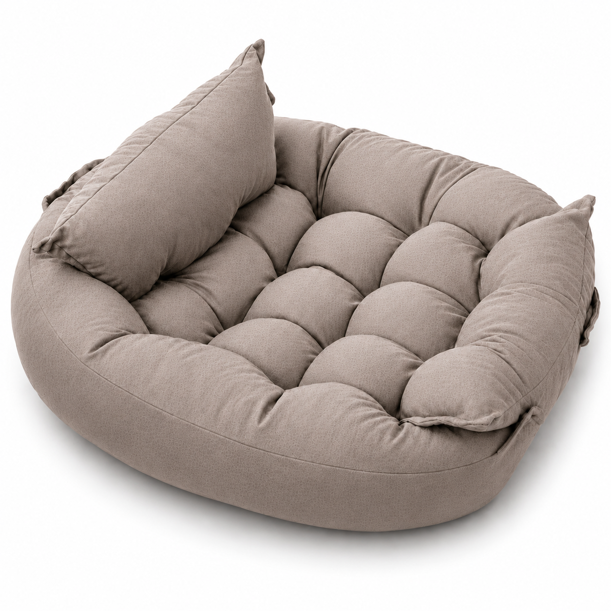 Brown pet bed with cushion on a white background