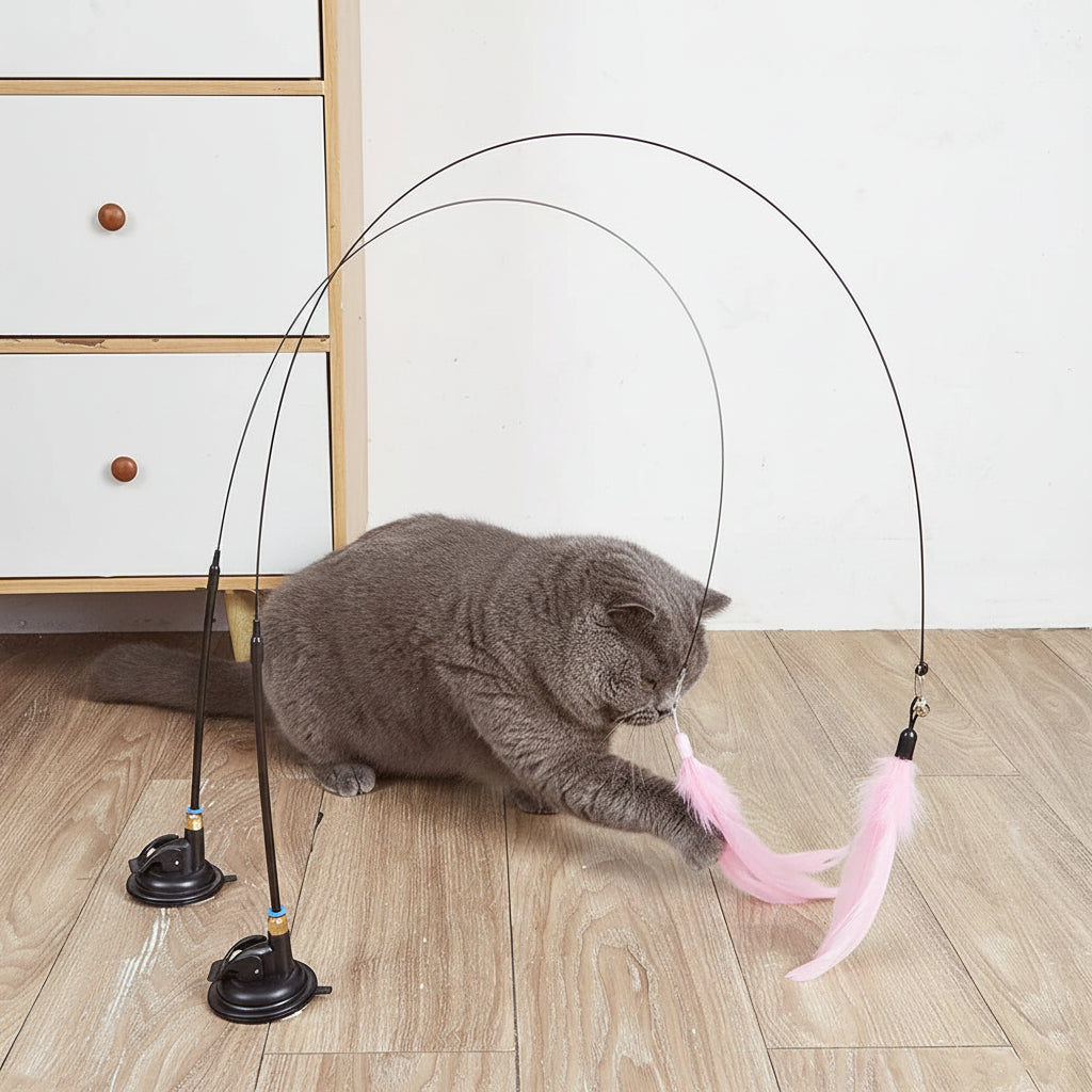 Interactive Cat Feather Wand with Suction Cup