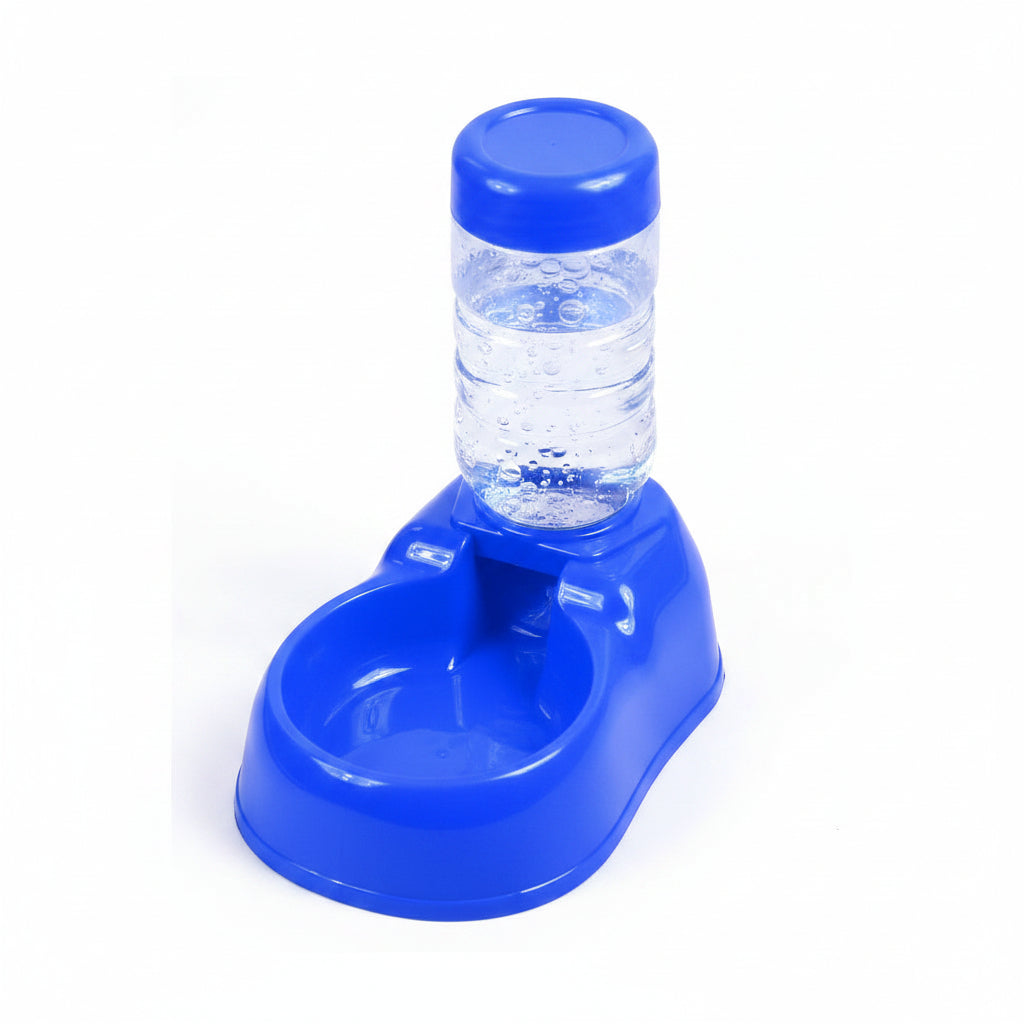 Blue and clear plastic bottle with a cap on a white background