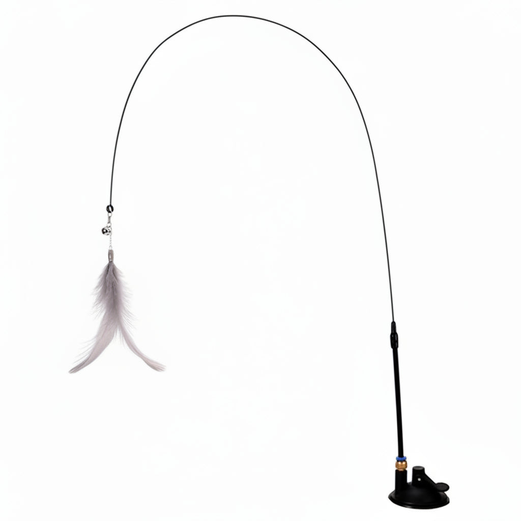 Fishing rod with a white feather and strong suction cup on a white background