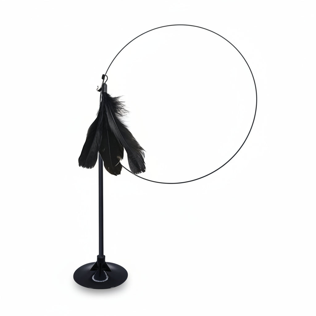 Black feathered stand with ordinary suction cup on a white background