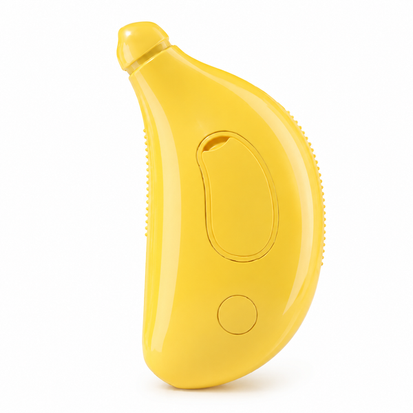 Yellow banana-shaped device on a white background
