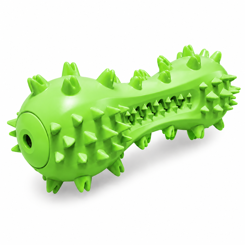 Green textured dog toy on a white background