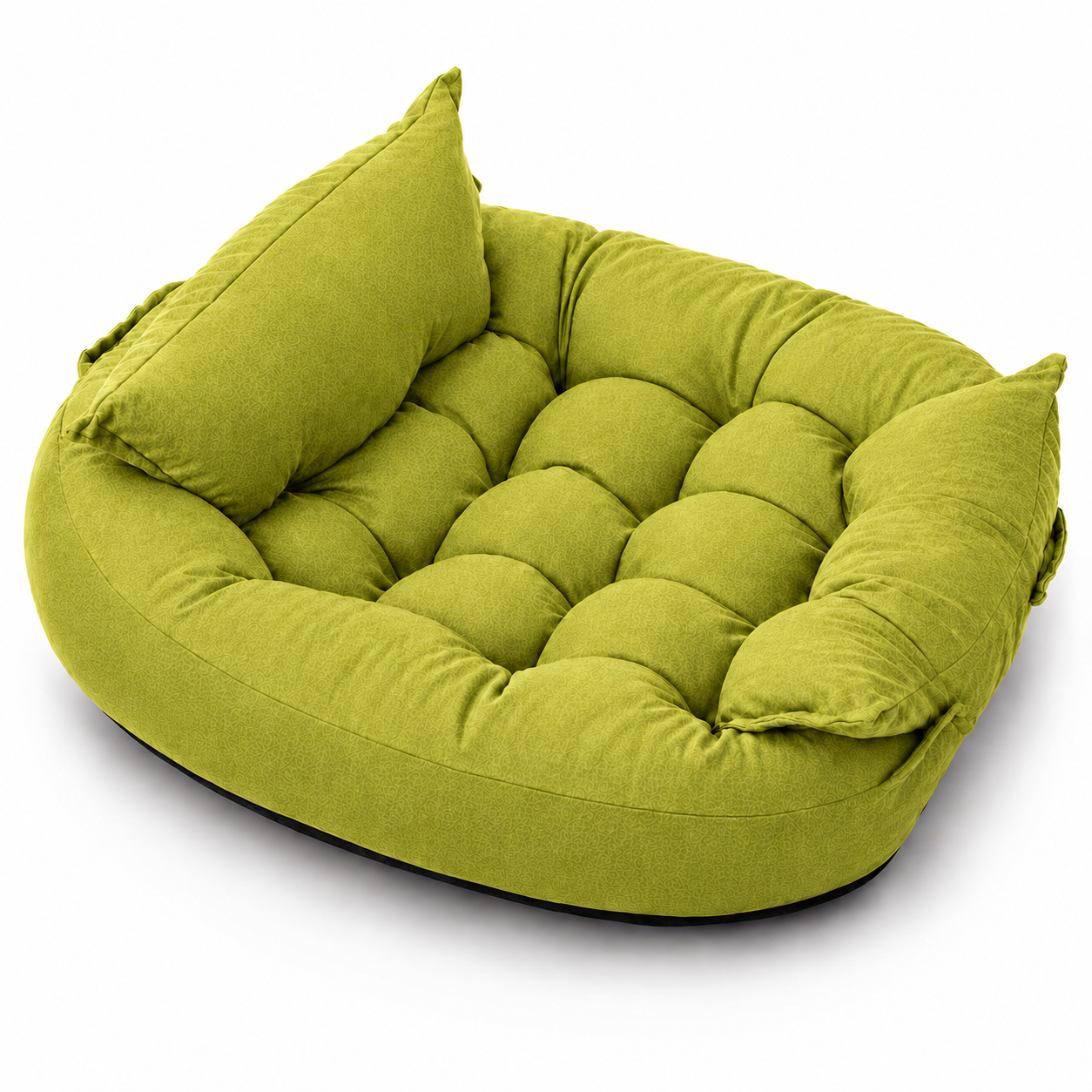 Green cushioned chair with a pillow on a white background