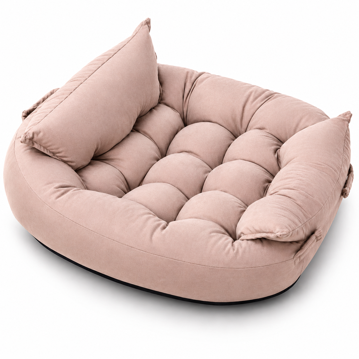Pink pet bed with cushion on a white background