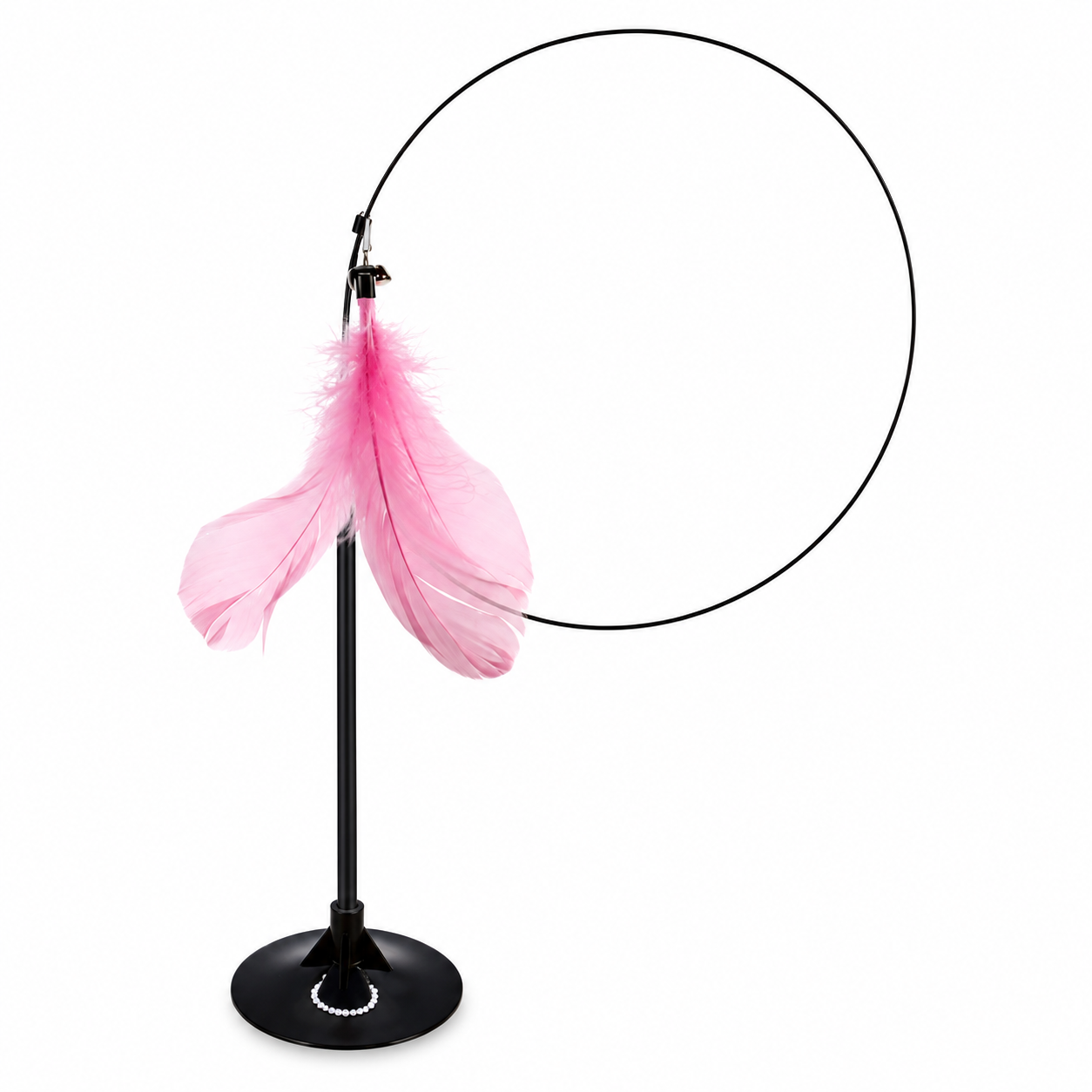 Black hoop with pink feathers on a white background