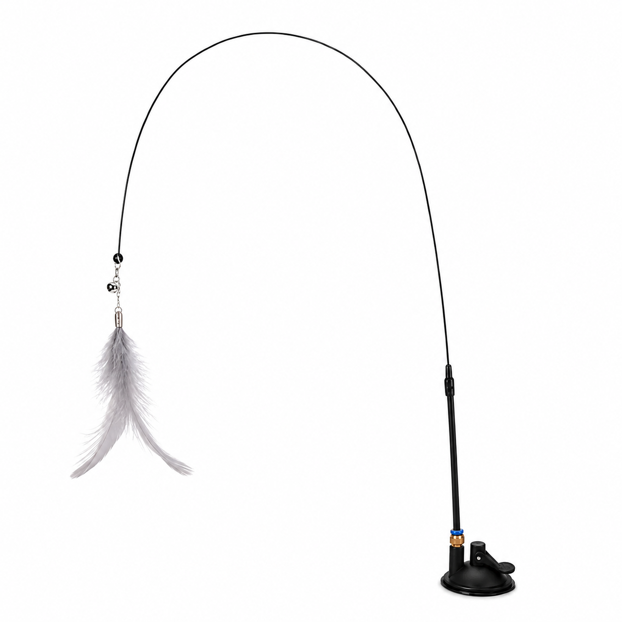 Fishing rod with a feather lure on a white background